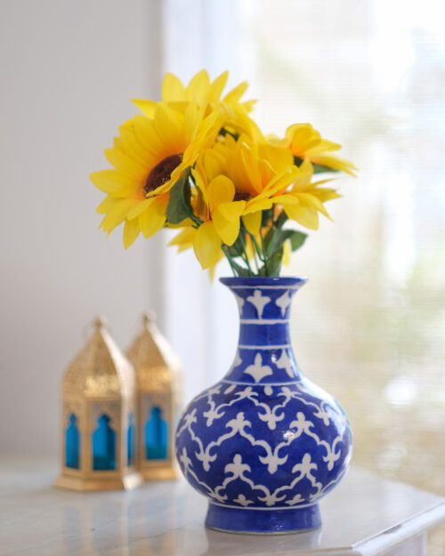 Blue Pottery Surahi Geometric Vase