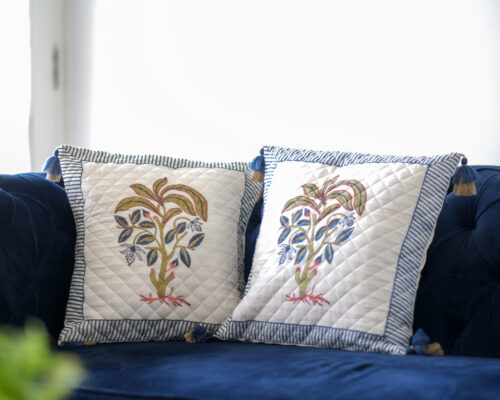 Blue & White Quilted Cotton Cushion Covers
