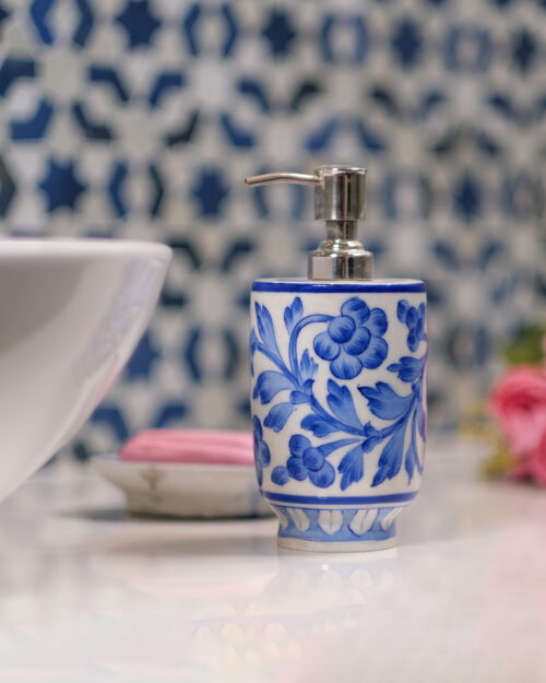 Elegant Blue Pottery Soap Dispenser