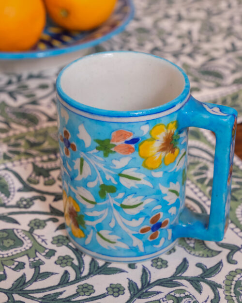 Floral Blue Pottery Coffee Mug