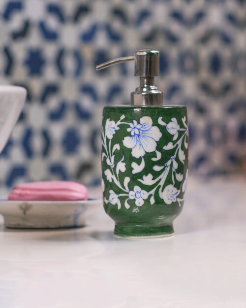Green Blue Pottery Soap Dispenser