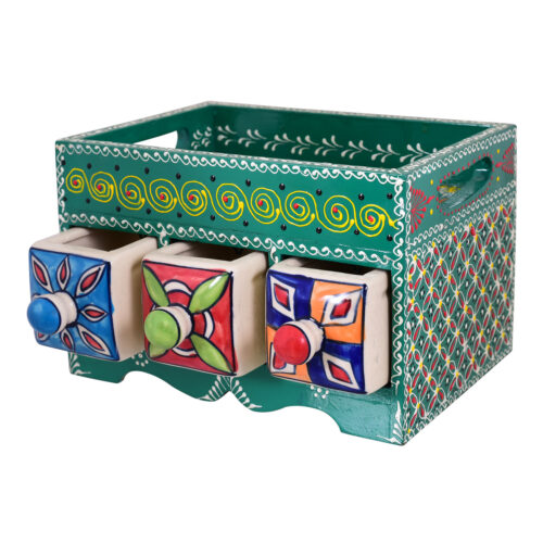 Green Wooden Ceramic Drawer Box