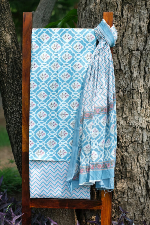 Blue Cotton Suit Piece with Dupatta
