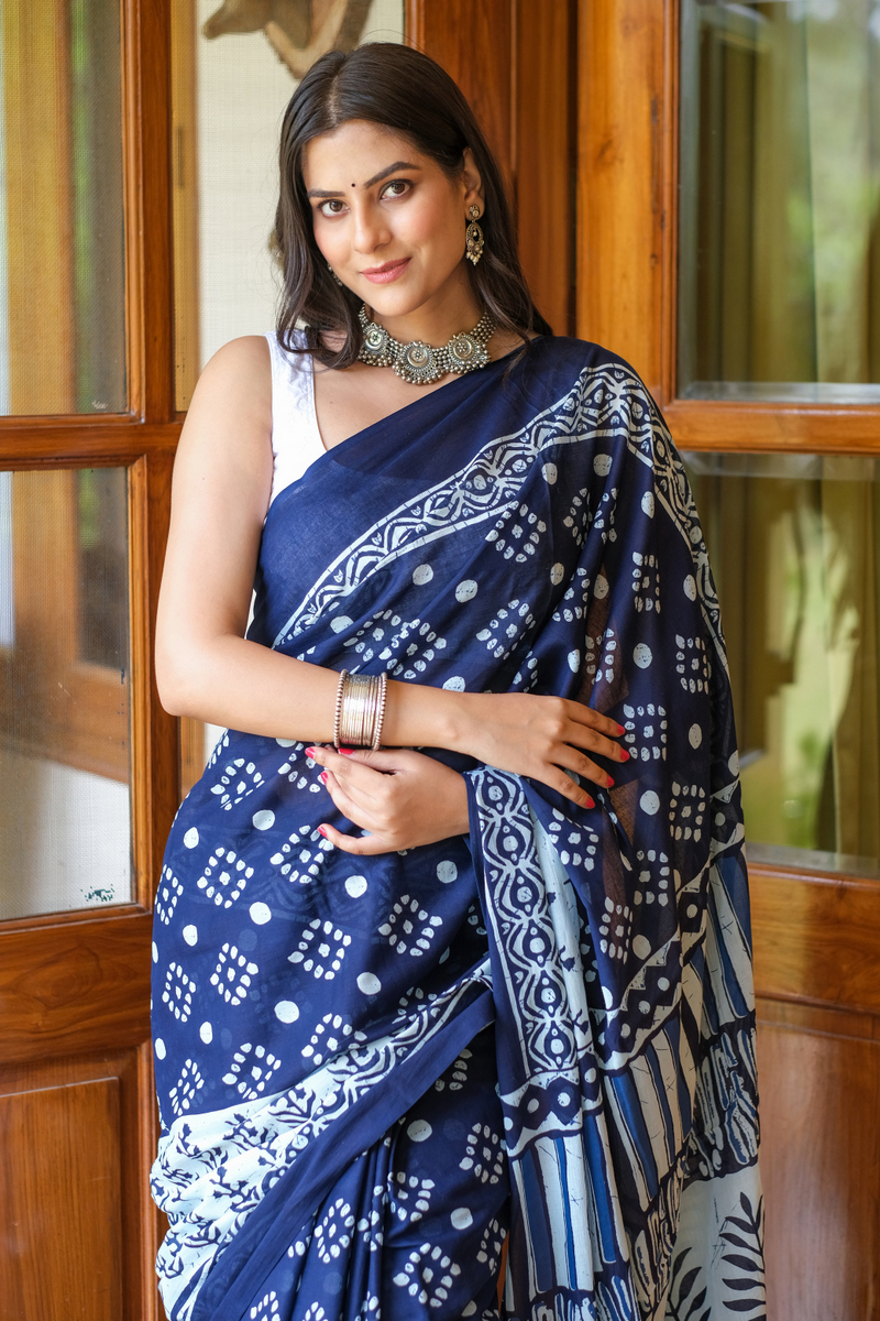 Priyamani's Elegant Indigo Mulmul Saree for Dhee Champions